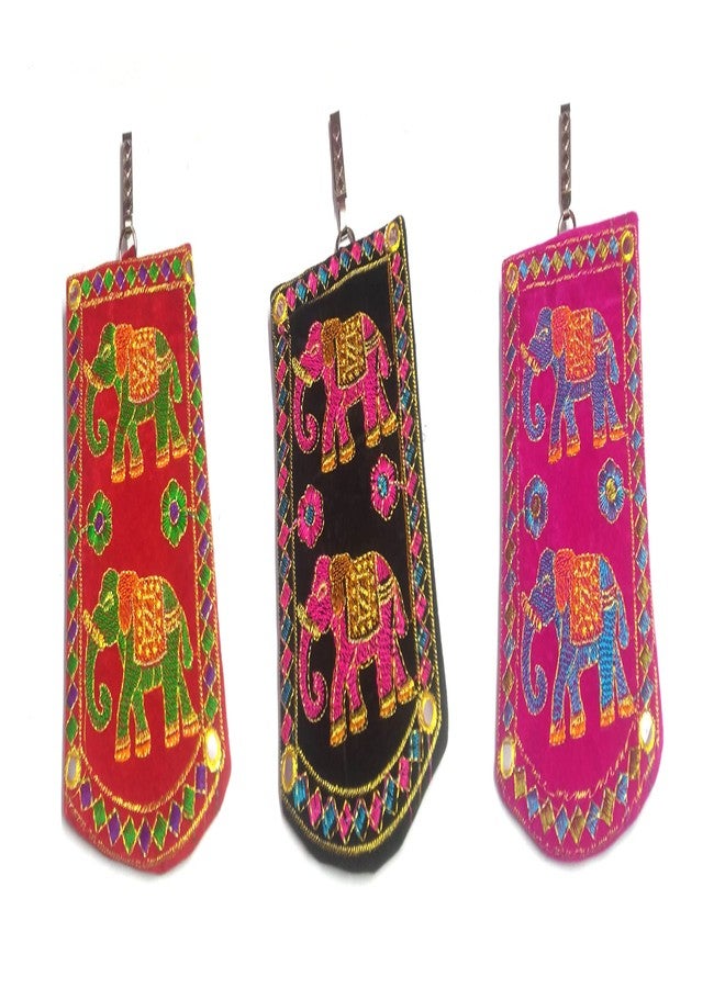 SUMERA WARQ Embroidered Mobile Pouch for Women Multicolor Designer Ethnic Rajasthani Handmade Phone Cover/Case with Sling and Waist Clip by SAS It Up (Black Red PIick) - Image 2